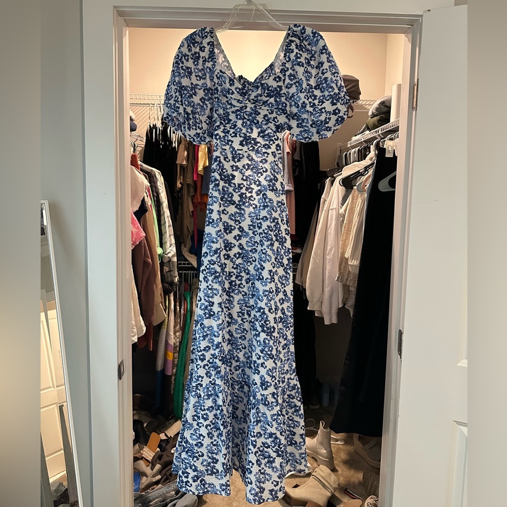 Blue and white floral dress